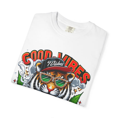 Good Vibes Tiger Graphic T-Shirt - Unisex Garment-Dyed Tee for Relaxed Summer Style