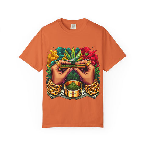 Vibrant Cannabis Lover's T-Shirt - Unisex, Garment-Dyed with Artistic Design