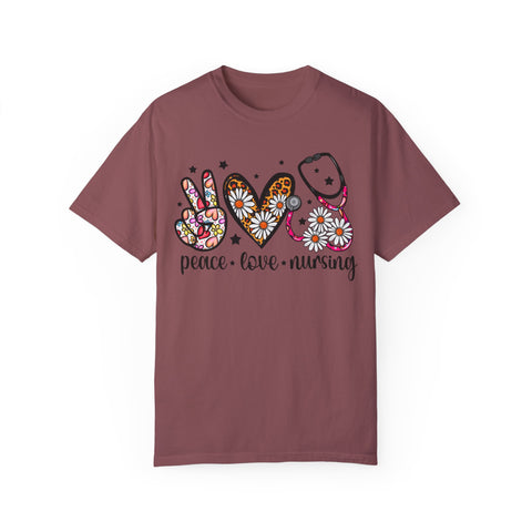 Peace Love Nursing T-Shirt - Unisex Garment-Dyed Tee for Nurses