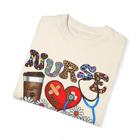 Nurse Love Graphic T-Shirt - Coffee Scrubs & Rubber Gloves