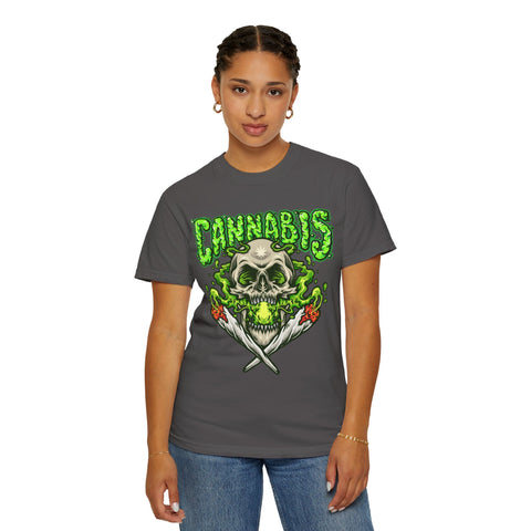 Skull & Cannabis Unisex Garment-Dyed T-Shirt - Unique Graphic Tee for Weed Enthusiasts
