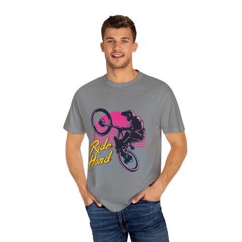 Ride Hard Unisex Garment-Dyed T-Shirt - Perfect for Cyclists & Outdoor Enthusiasts