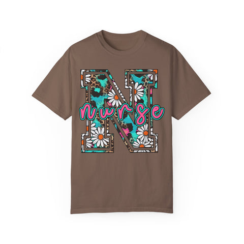 Nurse Floral Monogram T-Shirt - Unisex Garment-Dyed Style