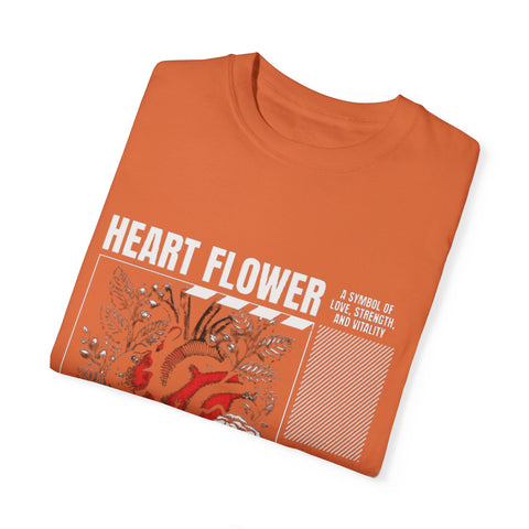 Heart Flower Unisex Garment-Dyed T-shirt - Symbol of Love and Strength