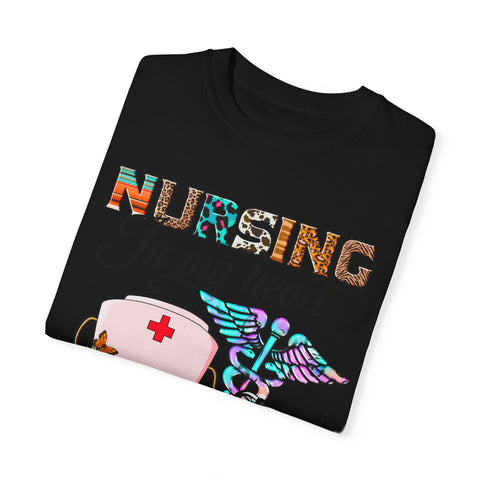 Nursing Heart T-Shirt - Unisex Garment-Dyed Tee for Healthcare Workers