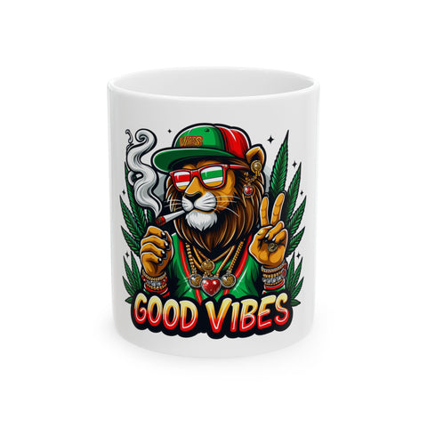 Good Vibes Lion Ceramic Mug - 11oz & 15oz - Perfect Gift for Coffee Lovers