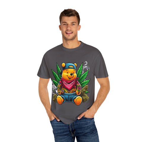Hipster Bear T-Shirt - Unisex Garment-Dyed Tee with Cannabis Design