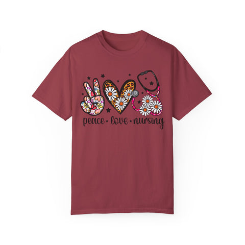 Peace Love Nursing T-Shirt - Unisex Garment-Dyed Tee for Nurses