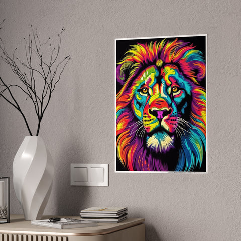 Vibrant Lion Gloss Poster - Colorful Wall Art for Animal Lovers