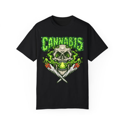 Skull & Cannabis Unisex Garment-Dyed T-Shirt - Unique Graphic Tee for Weed Enthusiasts