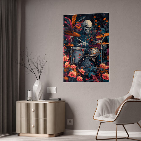 Vibrant Skeleton Drummer Gloss Poster – Perfect for Music Lovers and Home Decor
