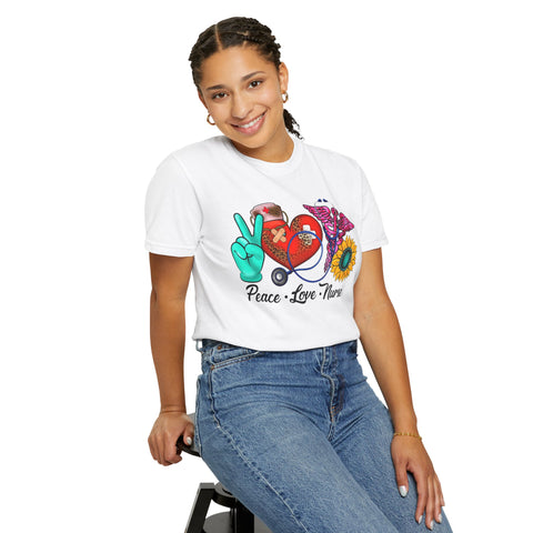 Peace Love Nurse T-Shirt | Unisex Garment-Dyed Tee for Healthcare Heroes