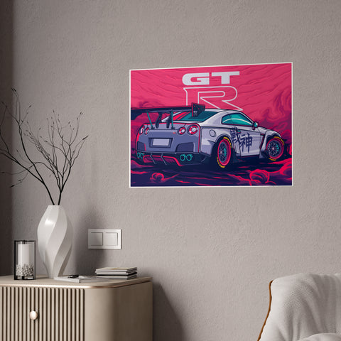 Glossy Car Art Poster - GT-R Racing Graphic for Auto Enthusiasts