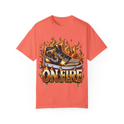 Unisex Garment-Dyed T-Shirt - 'On Fire' Graphic Tee for Sneaker Enthusiasts