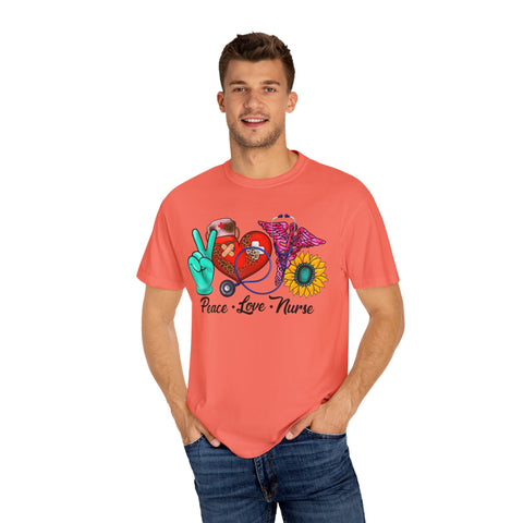 Peace Love Nurse T-Shirt | Unisex Garment-Dyed Tee for Healthcare Heroes