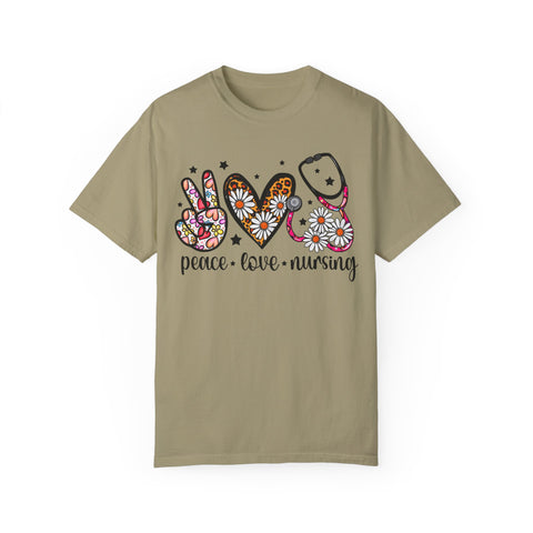 Peace Love Nursing T-Shirt - Unisex Garment-Dyed Tee for Nurses