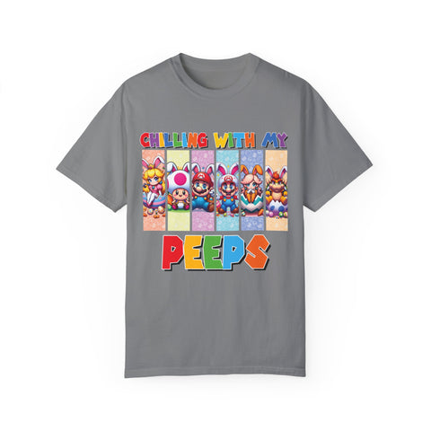Chilling with My Peeps Unisex Garment-Dyed T-Shirt | Fun Graphic Tee for Friends
