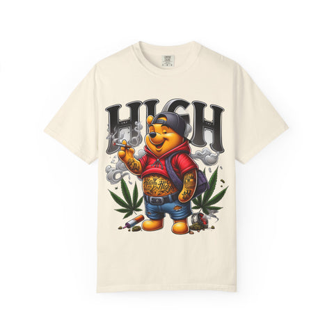 High Vibes Unisex Garment-Dyed T-shirt with Cartoon Bear Design