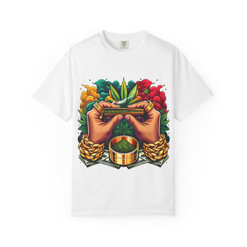 Vibrant Cannabis Lover's T-Shirt - Unisex, Garment-Dyed with Artistic Design