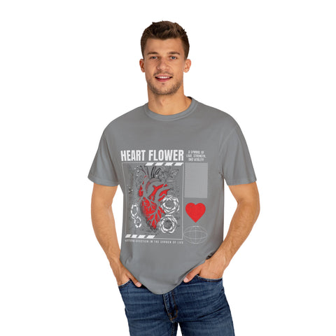 Heart Flower Unisex Garment-Dyed T-shirt - Symbol of Love and Strength