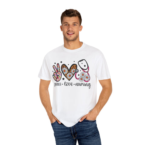 Peace Love Nursing T-Shirt - Unisex Garment-Dyed Tee for Nurses
