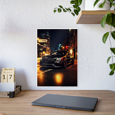 Glossy Car Art Poster - Nighttime Cityscape