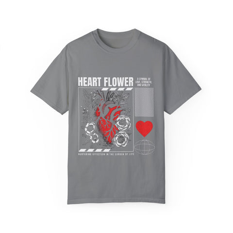 Heart Flower Unisex Garment-Dyed T-shirt - Symbol of Love and Strength