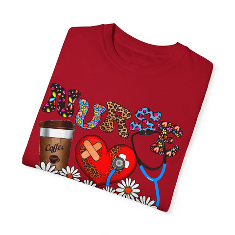 Nurse Love Graphic T-Shirt - Coffee Scrubs & Rubber Gloves
