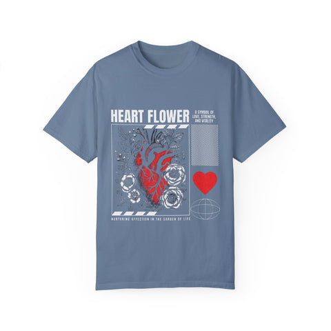Heart Flower Unisex Garment-Dyed T-shirt - Symbol of Love and Strength