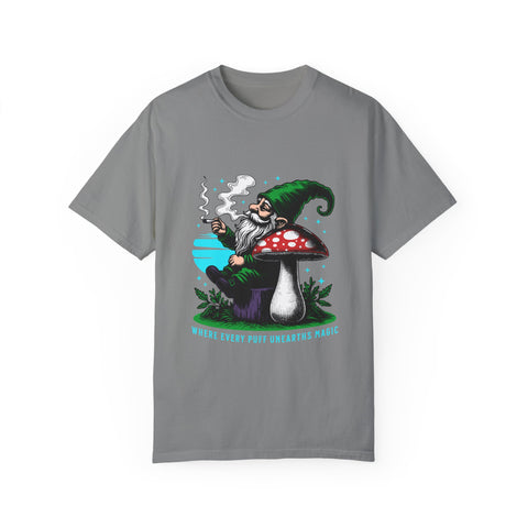 Magic Gnome T-shirt - Where Every Puff Unearths Magic | Unisex Garment-Dyed Tee for Nature Lovers