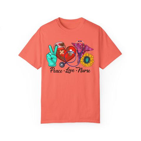 Peace Love Nurse T-Shirt | Unisex Garment-Dyed Tee for Healthcare Heroes
