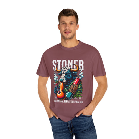 Stoner Bull T-Shirt - High on Life Design - Unisex Garment-Dyed Tee for Cannabis Enthusiasts
