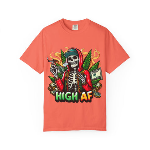 High AF Unisex Garment-Dyed T-Shirt – Bold Skeleton Design for Chill Vibes