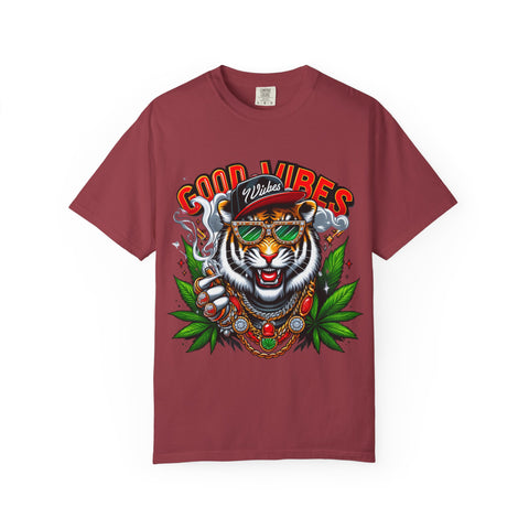 Good Vibes Tiger Graphic T-Shirt - Unisex Garment-Dyed Tee for Relaxed Summer Style