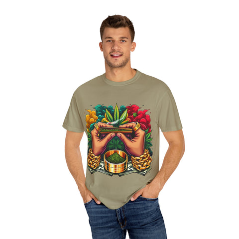 Vibrant Cannabis Lover's T-Shirt - Unisex, Garment-Dyed with Artistic Design