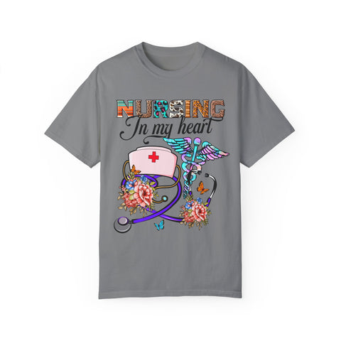 Nursing Heart T-Shirt - Unisex Garment-Dyed Tee for Healthcare Workers