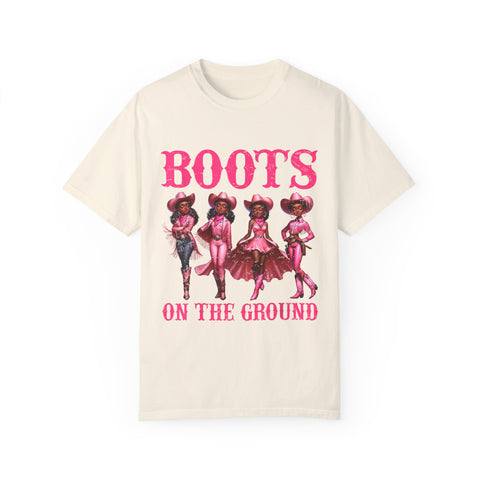 Unisex Garment-Dyed T-shirt: "Boots on the Ground" Vintage Western Style Tee