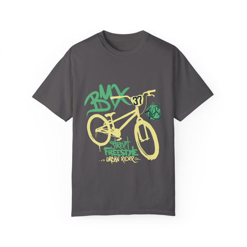 Urban BMX Rider Garment-Dyed T-Shirt | Casual Streetwear for Cycling Enthusiasts