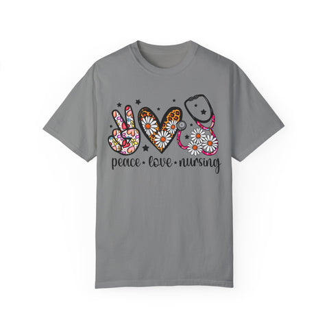 Peace Love Nursing T-Shirt - Unisex Garment-Dyed Tee for Nurses