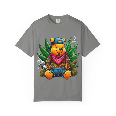 Hipster Bear T-Shirt - Unisex Garment-Dyed Tee with Cannabis Design