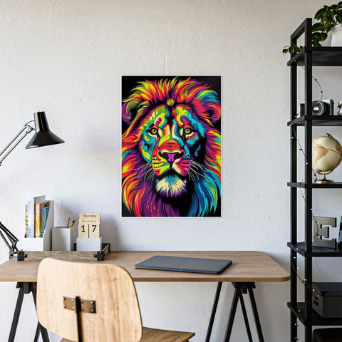 Vibrant Lion Gloss Poster - Colorful Wall Art for Animal Lovers