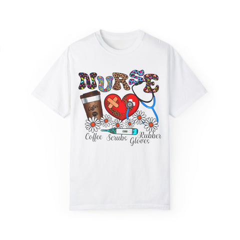 Nurse Love Graphic T-Shirt - Coffee Scrubs & Rubber Gloves