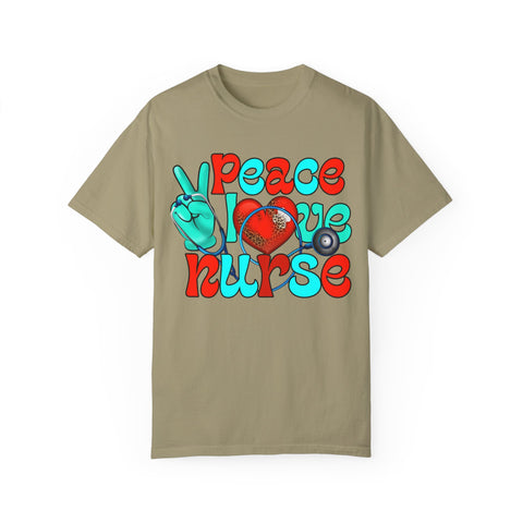 Peace Love Nurse Unisex Garment-Dyed T-Shirt