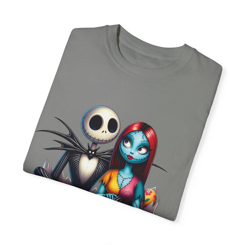 Cute Couples Halloween T-Shirt - Unisex Garment-Dyed Tee with Skeleton & Monster Designs