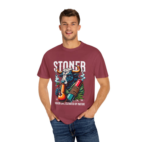 Stoner Bull T-Shirt - High on Life Design - Unisex Garment-Dyed Tee for Cannabis Enthusiasts