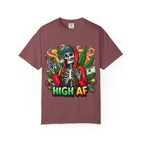 High AF Unisex Garment-Dyed T-Shirt – Bold Skeleton Design for Chill Vibes