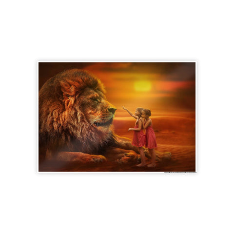 Majestic Lion and Girls Gloss Poster - Inspirational Wall Art for Home Decor