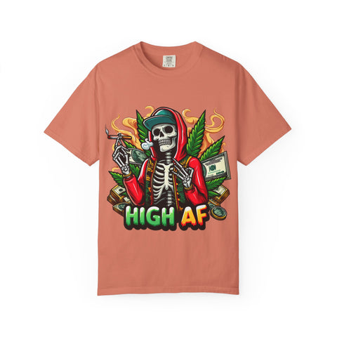 High AF Unisex Garment-Dyed T-Shirt – Bold Skeleton Design for Chill Vibes