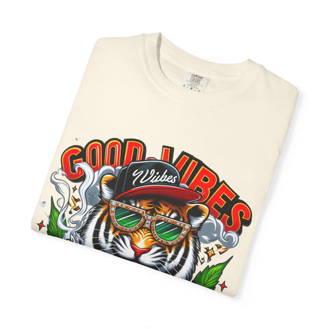 Good Vibes Tiger Graphic T-Shirt - Unisex Garment-Dyed Tee for Relaxed Summer Style