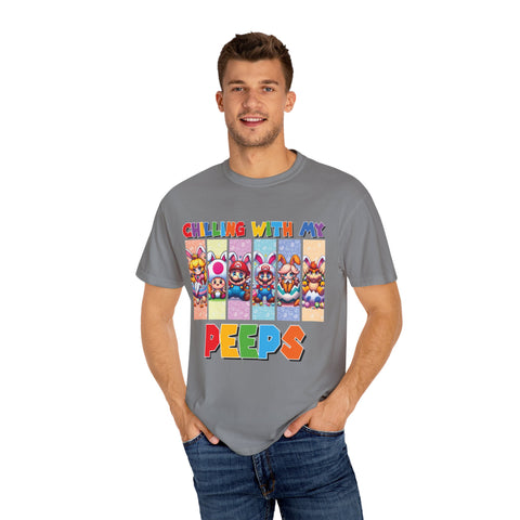 Chilling with My Peeps Unisex Garment-Dyed T-Shirt | Fun Graphic Tee for Friends